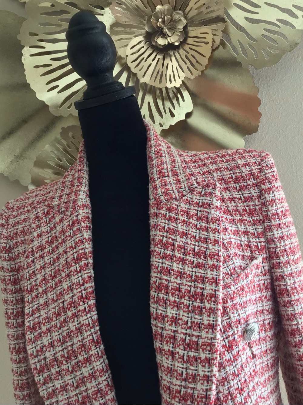 ZARA Red/White Women’s Tweed Blazer Jacket, size XS